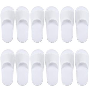 KOGGON 6 Pairs Unisex Open Toe Slippers White Washable Slippers Fit Most Men and Women for Spa, Hotel, Party Guest and Travel