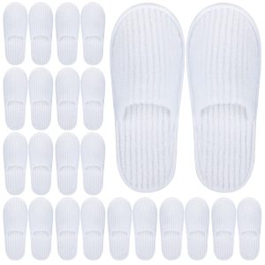 KOGGON 12 Pairs Closed Toe Spa Slippers Coral Fleece Washable Disposable Home Slippers for Women Men Guests Hotels House Slippers Housewarming Indoors Bathroom Party Traveling, White