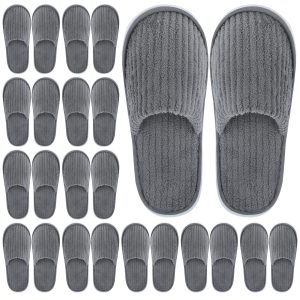 KOGGON 12 Pairs Closed Toe Spa Slippers Coral Fleece Washable Disposable Home Slippers for Women Men Guests Hotels House Slippers Housewarming Indoors Bathroom Party Traveling, Grey